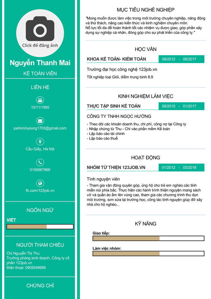 mẫu CV xin việc kế to&aacute;n