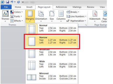 C&aacute;ch thiết kế CV tr&ecirc;n word:&nbsp;Sử dụng narrow margins