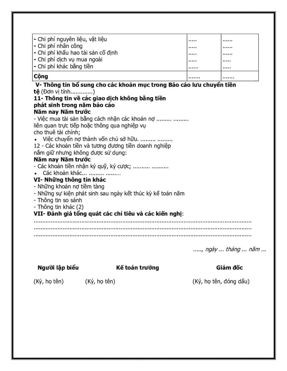 Mẫu thuyết minh B&aacute;o c&aacute;o t&agrave;i ch&iacute;nh theo quyết định 48