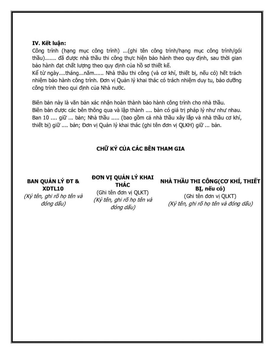 Bi&ecirc;n bản nghiệm thu bảo h&agrave;nh c&ocirc;ng tr&igrave;nh&nbsp;