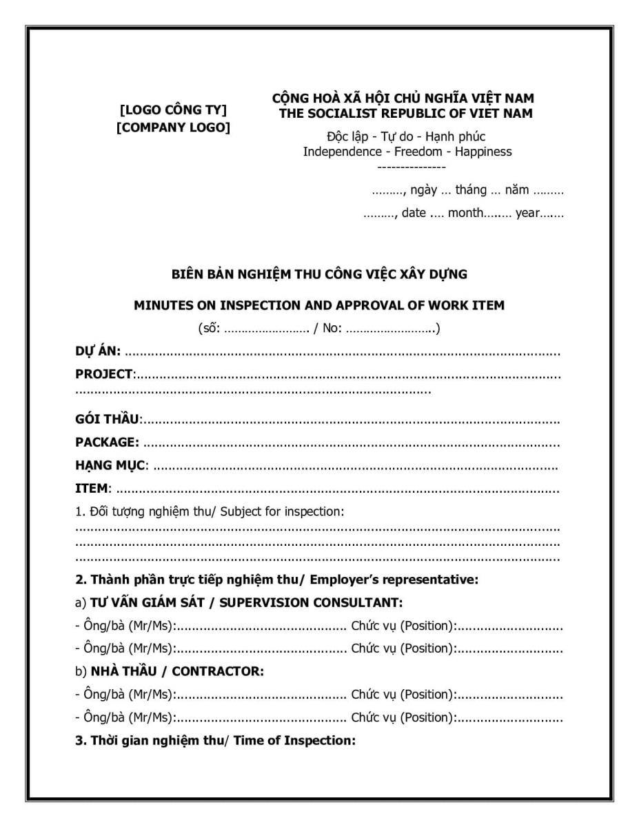 Bi&ecirc;n bản nghiệm thu c&ocirc;ng tr&igrave;nh tiếng anh&nbsp;
