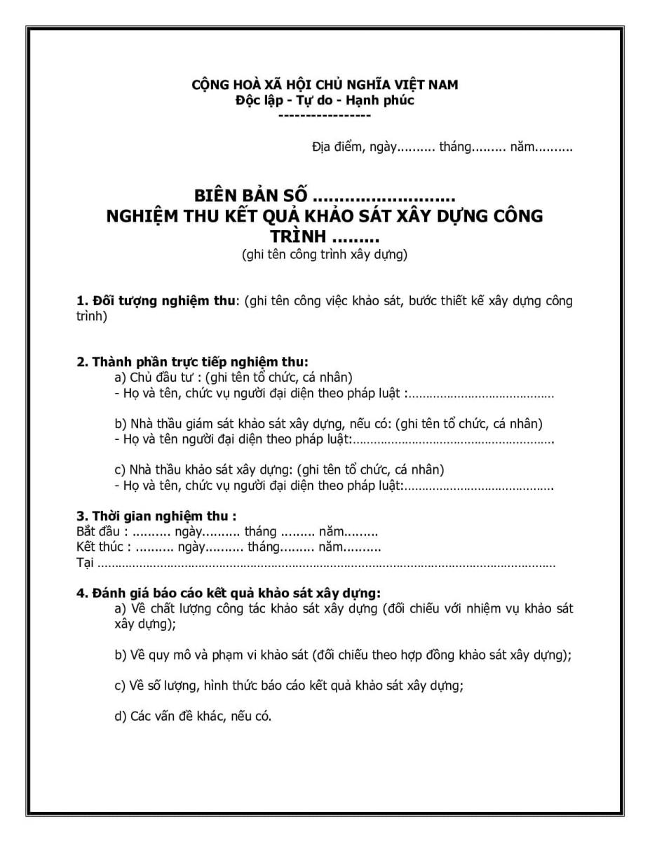 Bi&ecirc;n bản nghiệm thu kết quả khảo s&aacute;t c&ocirc;ng tr&igrave;nh x&acirc;y dựng 
