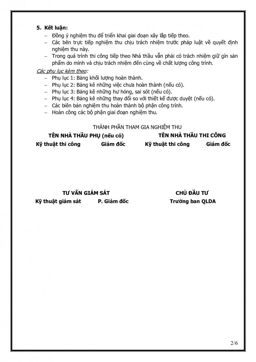 Mẫu bi&ecirc;n bản nghiệm thu khối lượng 