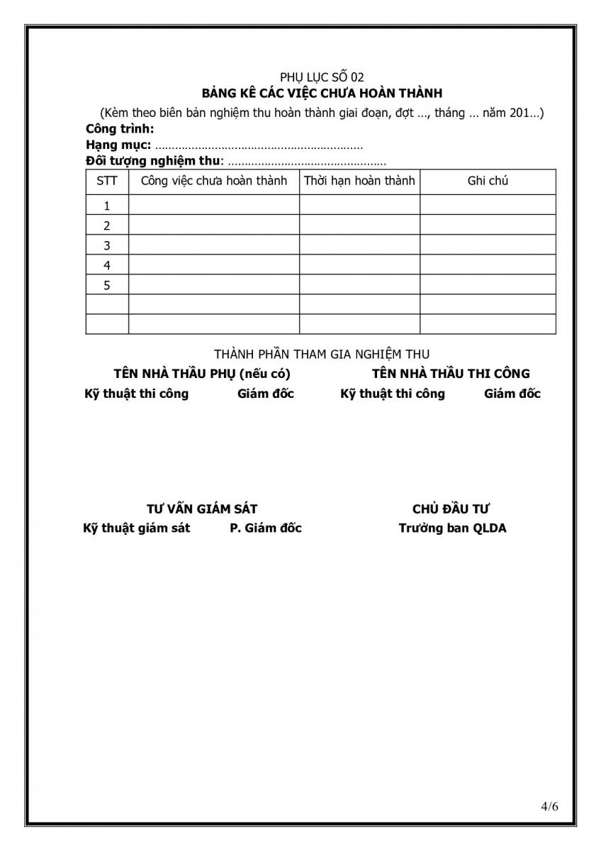 Mẫu bi&ecirc;n bản nghiệm thu khối lượng 