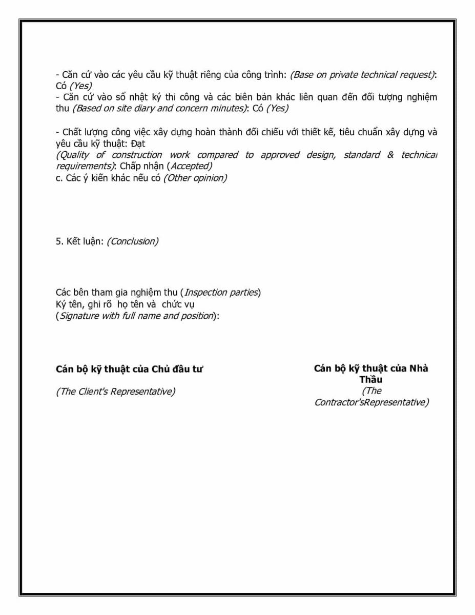 Mẫu bi&ecirc;n bản nghiệm thu tiếng anh 