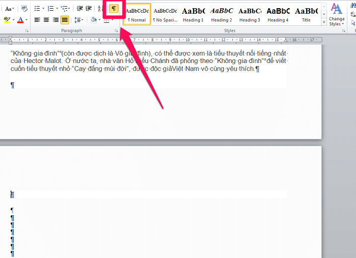 C&aacute;ch x&oacute;a trang trắng trong Word bằng Paragraph