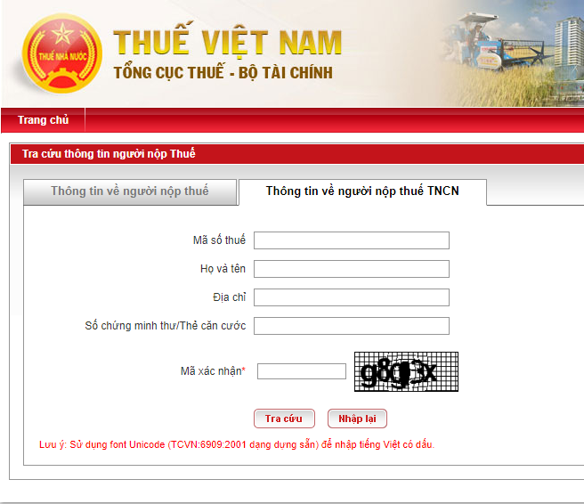 Chọn tab th&ocirc;ng tin người nộp thuế TNCN
