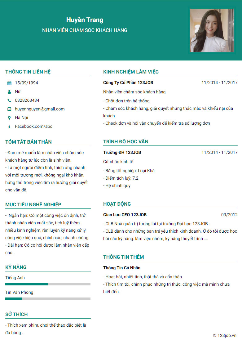mẫu cv chăm s&oacute;c kh&aacute;ch h&agrave;ng