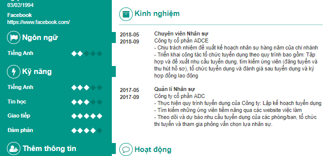 V&iacute; dụ phần kinh nghiệm l&agrave;m việc