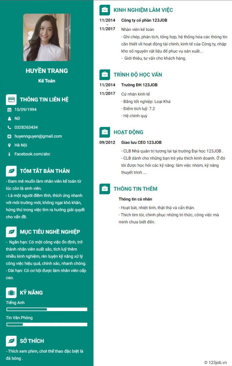 Mẫu cv xin việc nh&acirc;n vi&ecirc;n kế to&aacute;n chuy&ecirc;n nghiệp