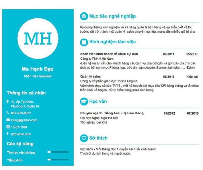 cv nh&acirc;n vi&ecirc;n telesale đ&atilde; c&oacute; kinh nghiệm