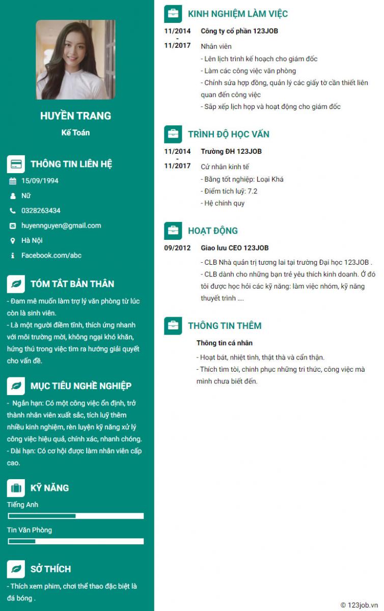 mẫu cv trợ l&yacute; văn ph&ograve;ng mới nhất