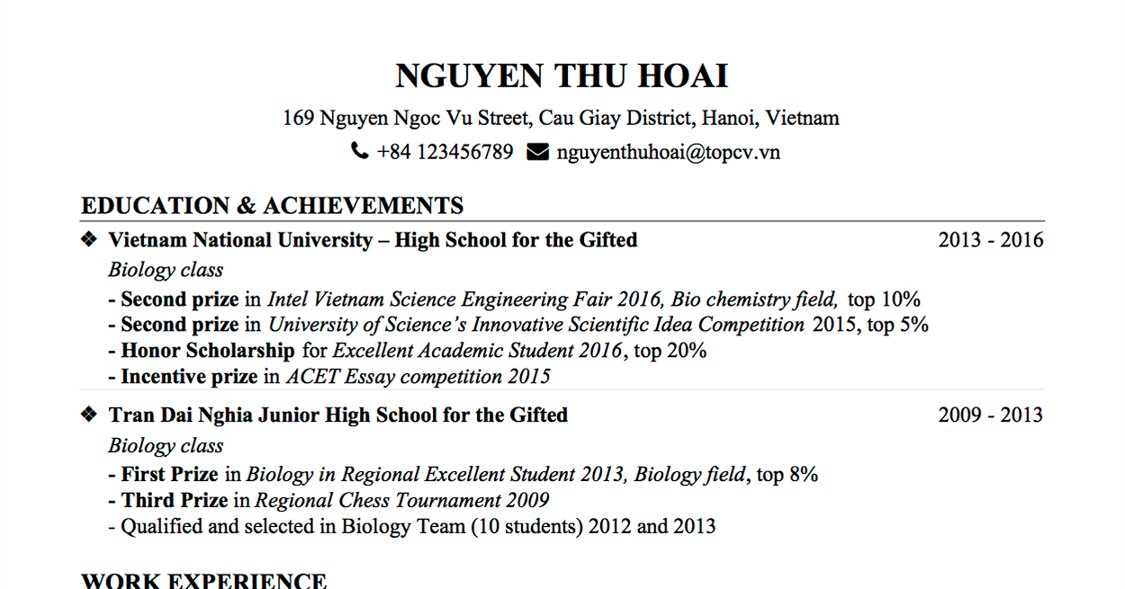 V&iacute; dụ về phần học vấn