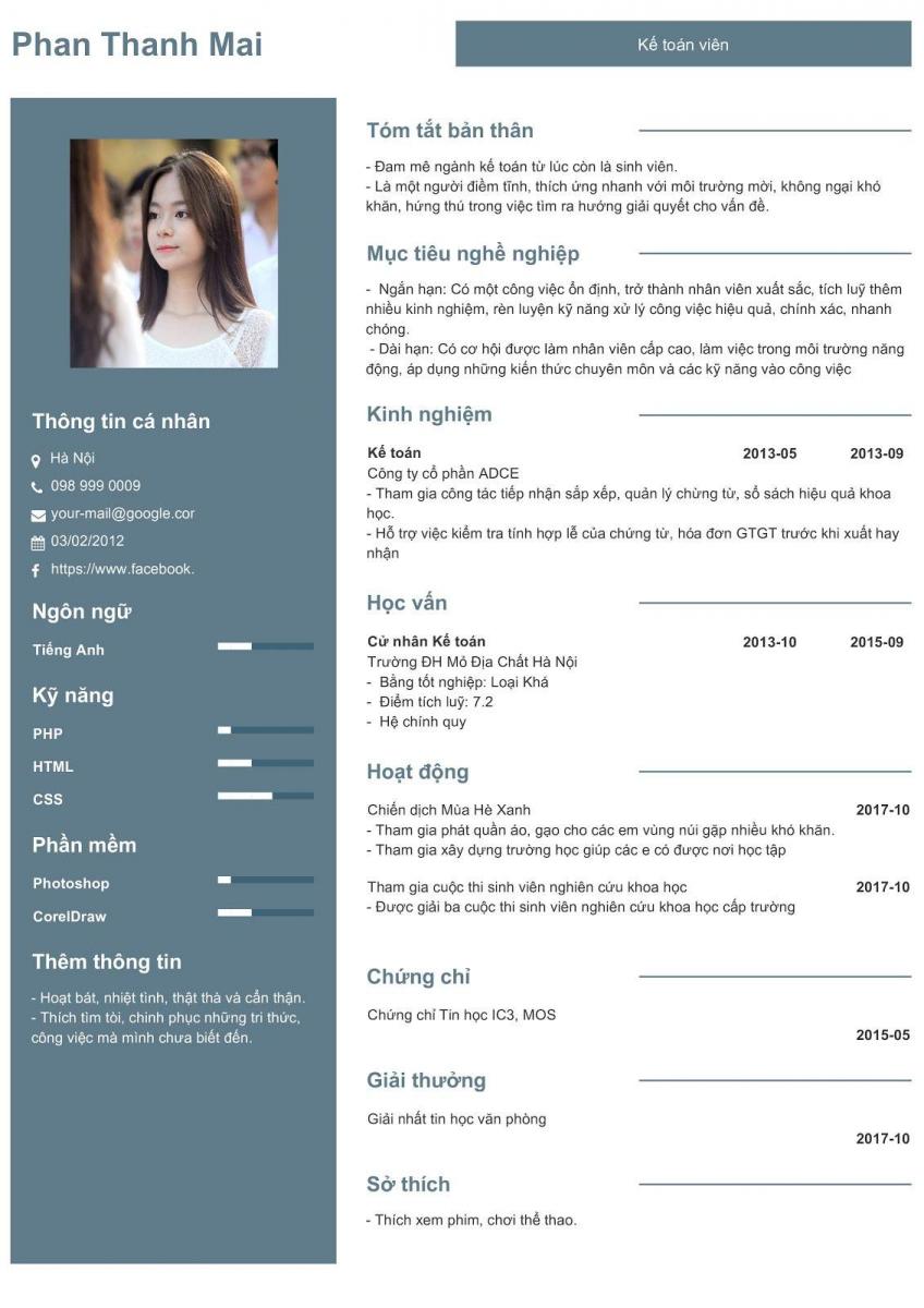 Mẫu cv xin việc