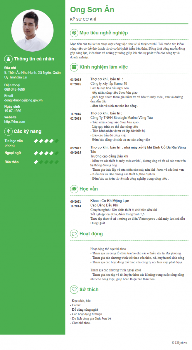 mẫu cv kỹ sư cơ kh&iacute;