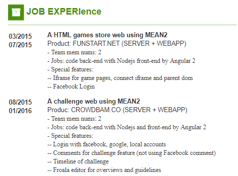 kinh nghiệm l&agrave;m việc trong cv tiếng anh