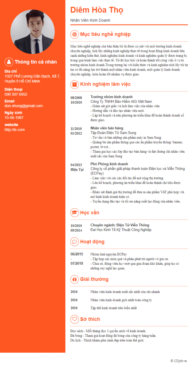 mẫu cv nh&acirc;n vi&ecirc;n kinh doanh