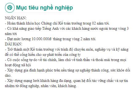 mục ti&ecirc;u nghề nghiệp trong cv