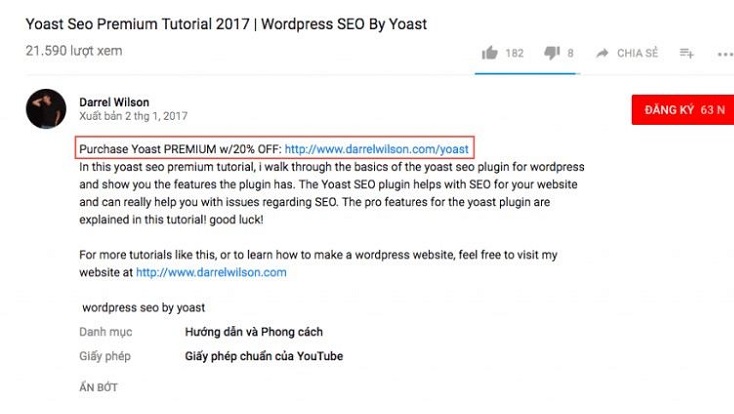 V&iacute; dụ về việc đặt link kiếm tiền với tiếp thị li&ecirc;n kết của c&aacute;c Youtuber