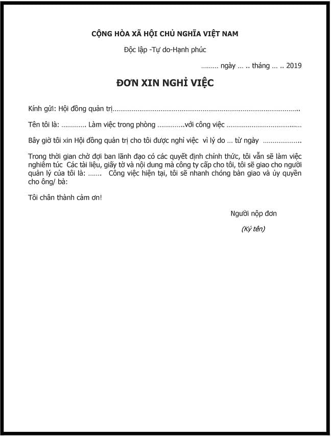 Mẫu đơn xin nghỉ việc chung