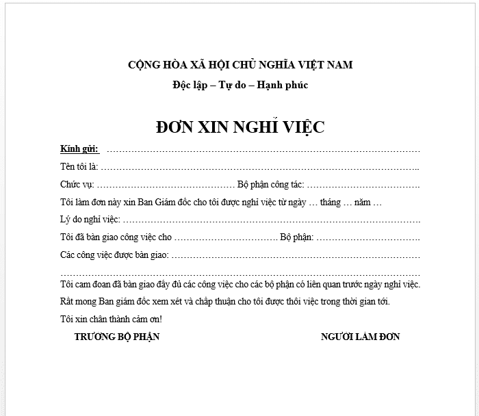 đơn xin nghỉ việc
