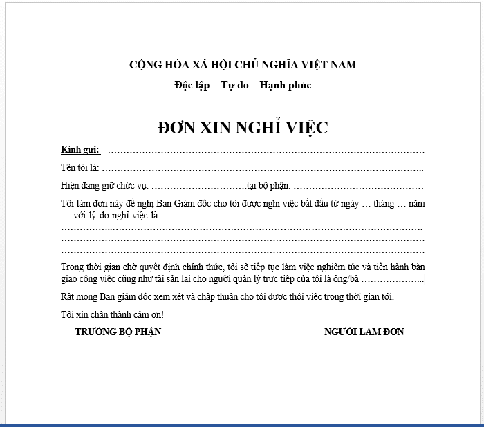 đơn xin nghỉ việc