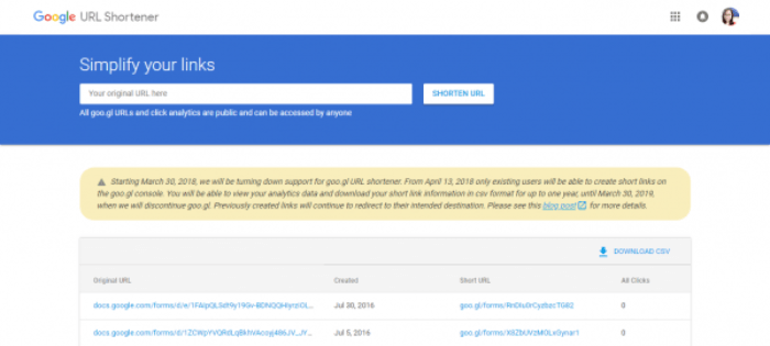 Giao diện r&uacute;t gọn Goo.gl