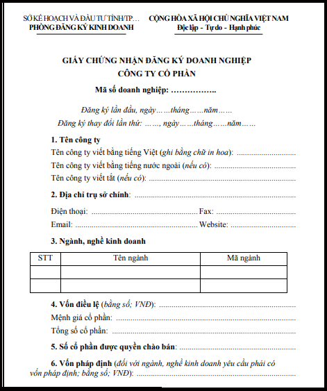 giấy chứng nhận đăng k&yacute; doanh nghiệp