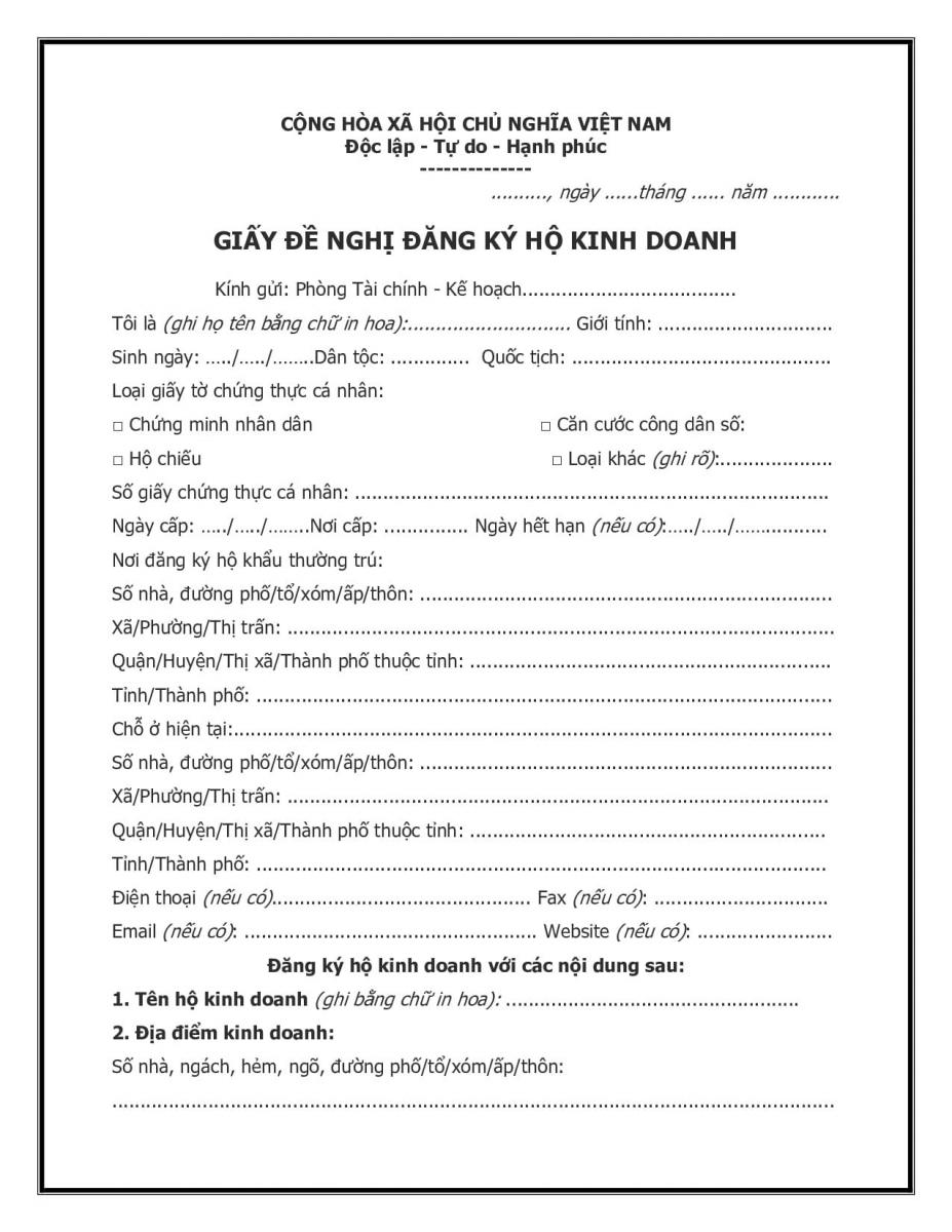 giấy đề nghị đăng k&yacute; hộ kinh doanh trang 1