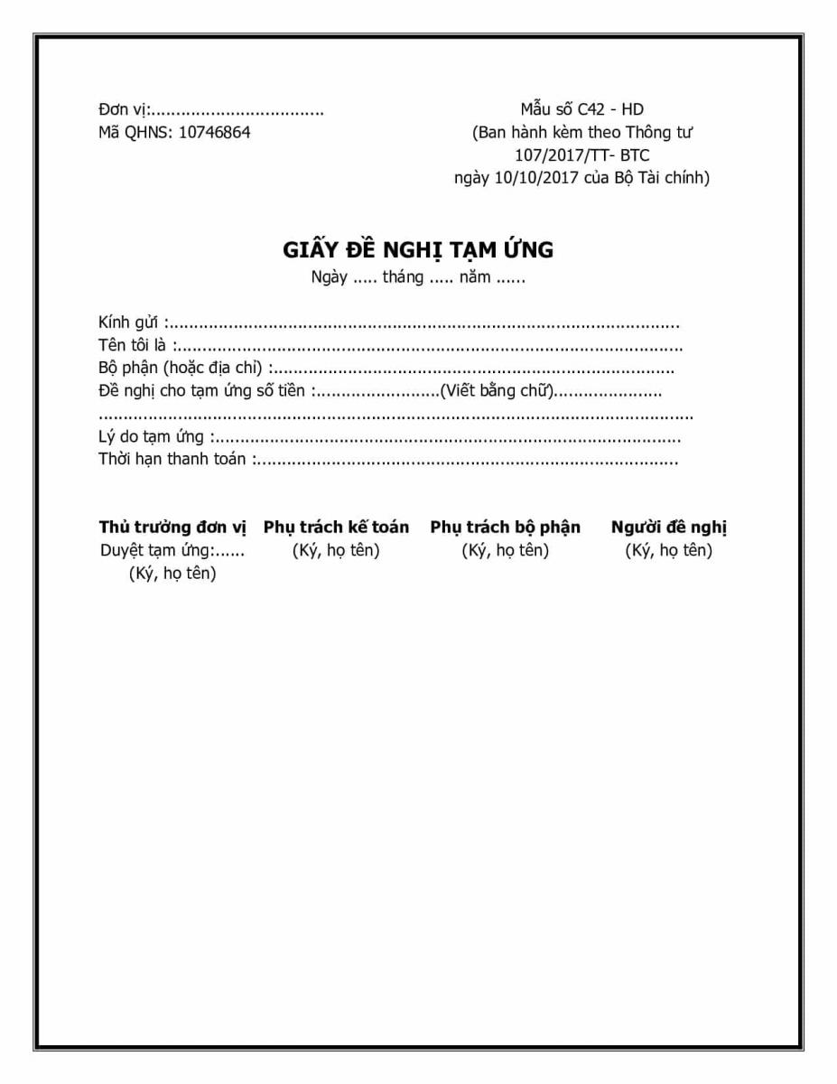 Mẫu giấy đề nghị thanh toán theo TT107