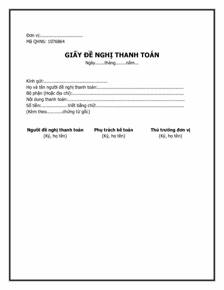 Mẫu giấy đề nghị thanh toán theo TT107