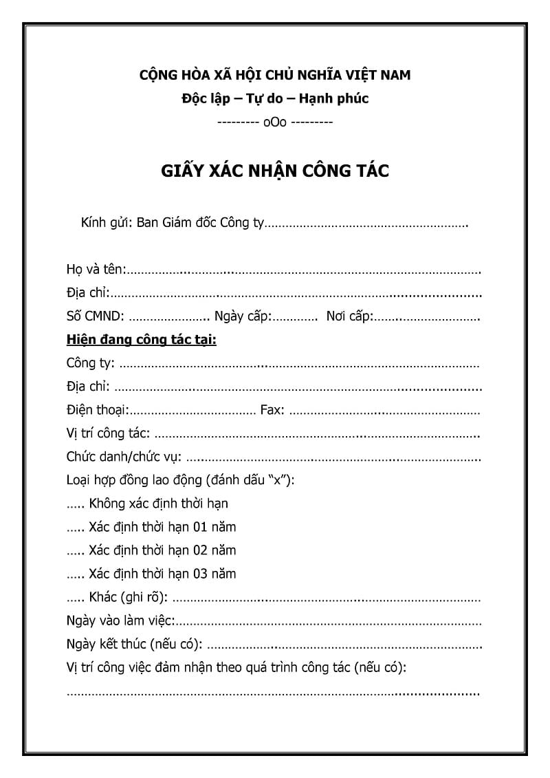 giấy x&aacute;c nhận c&ocirc;ng t&aacute;c