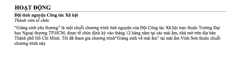 CV cho sinh vi&ecirc;n chưa c&oacute; kinh nghiệm:&nbsp;Những sở th&iacute;ch ngo&agrave;i lề
