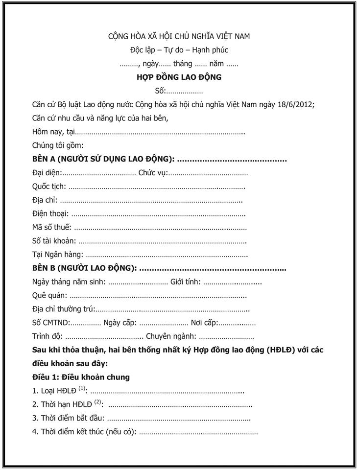 Hợp đồng cộng t&aacute;c vi&ecirc;n lao động chuẩn