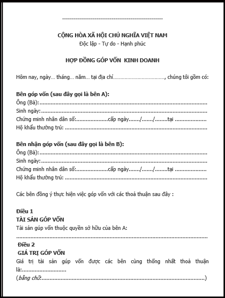 hợp đồng g&oacute;p vốn kinh doanh trang 1.1