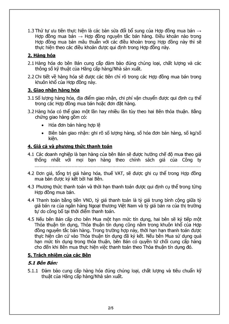 hợp đồng nguy&ecirc;n tắc
