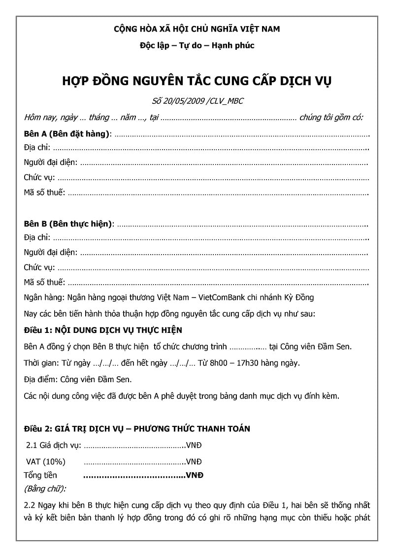 hợp đồng nguy&ecirc;n tắc