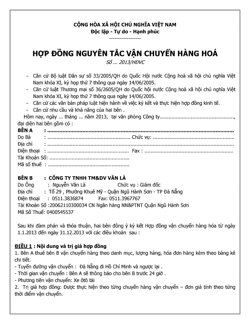 hợp đồng nguy&ecirc;n tắc 