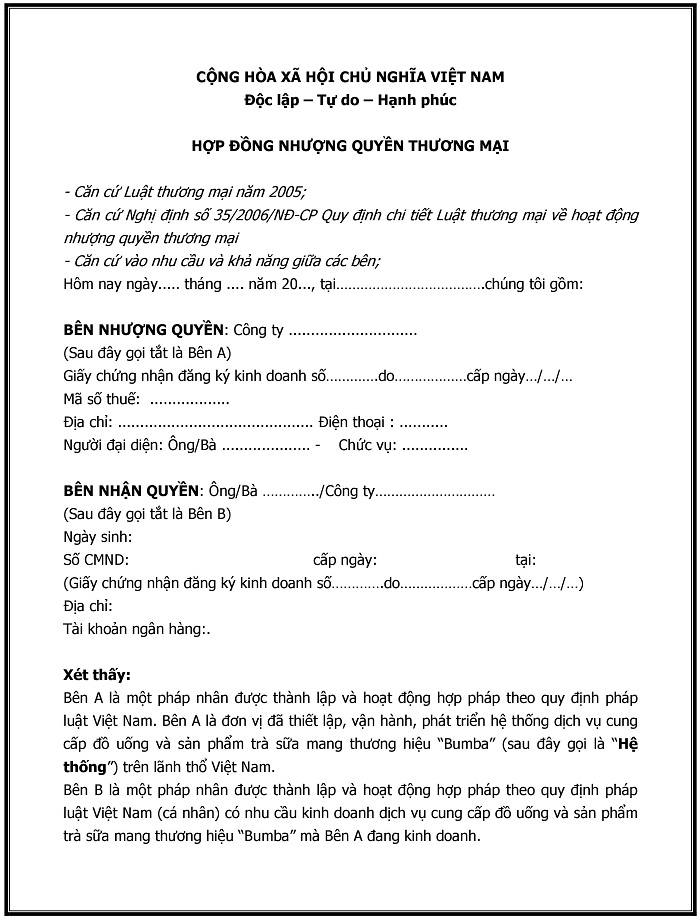 hợp đồng nhượng quyền kinh doanh