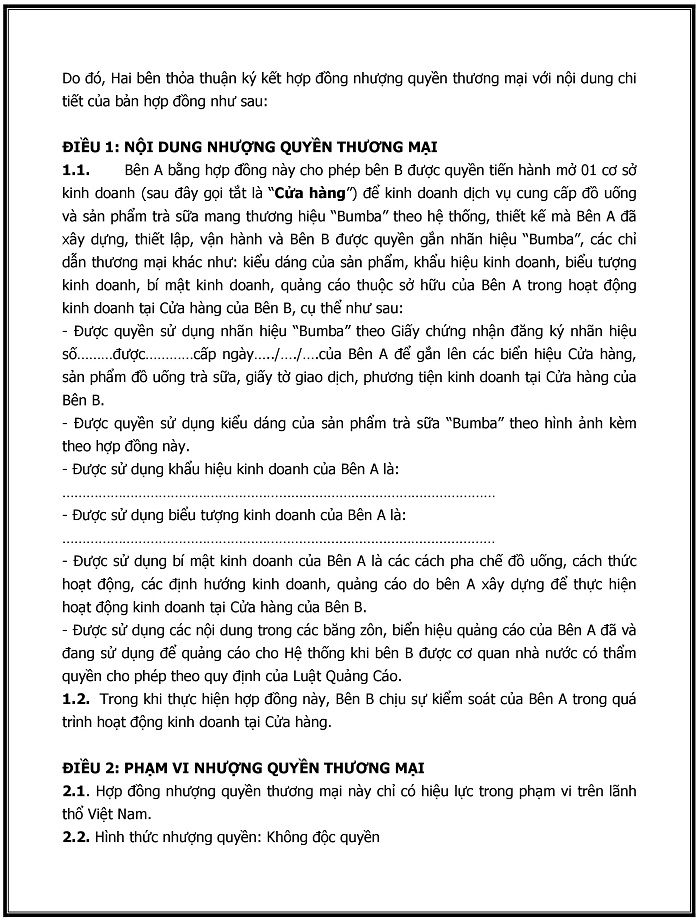 hợp đồng nhượng quyền kinh doanh