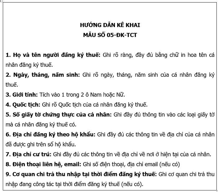 hướng dẫn viết tờ khai đăng k&yacute; m&atilde; số thuế c&aacute; nh&acirc;n
