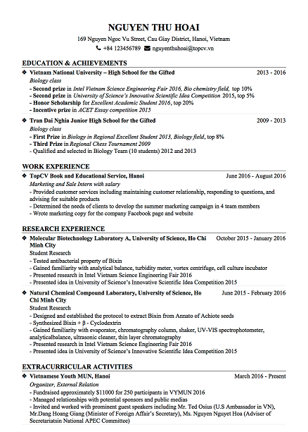 C&aacute;c th&ocirc;ng tin cần thiết trong CV xin học bổng
