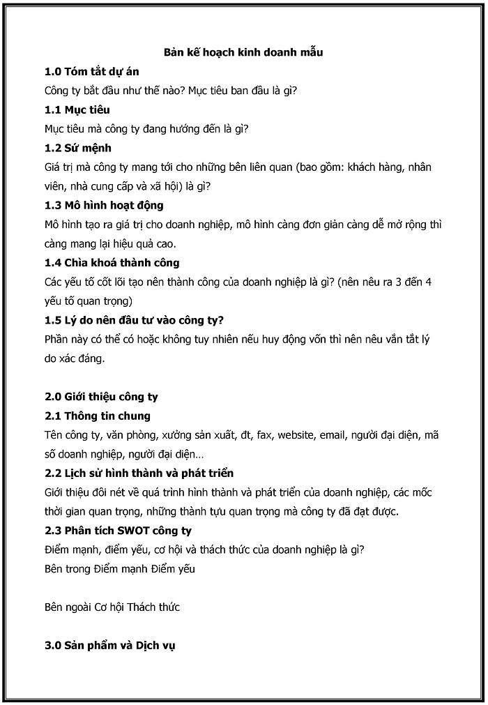 kế hoạch kinh doanh mẫu