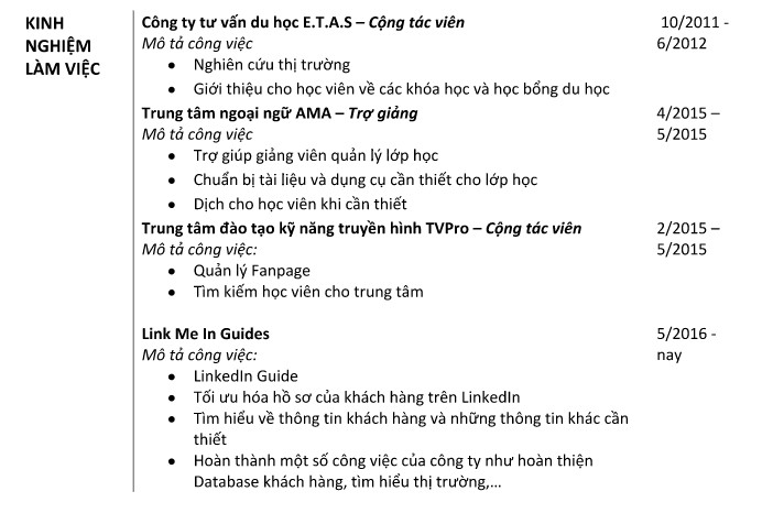  &nbsp;CV cho sinh vi&ecirc;n chưa c&oacute; kinh nghiệm: C&aacute;ch viết kinh nghiệm l&agrave;m việc