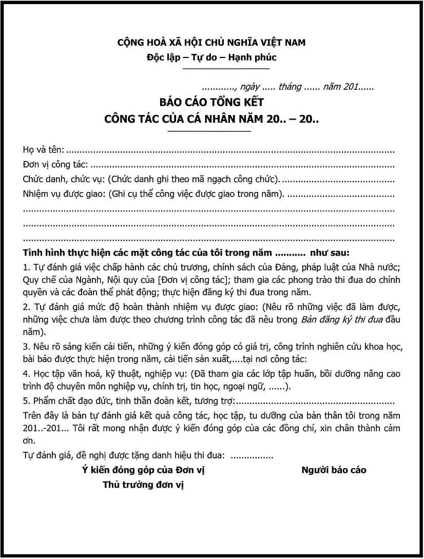 Mẫu b&aacute;o c&aacute;o c&ocirc;ng việc cuối năm