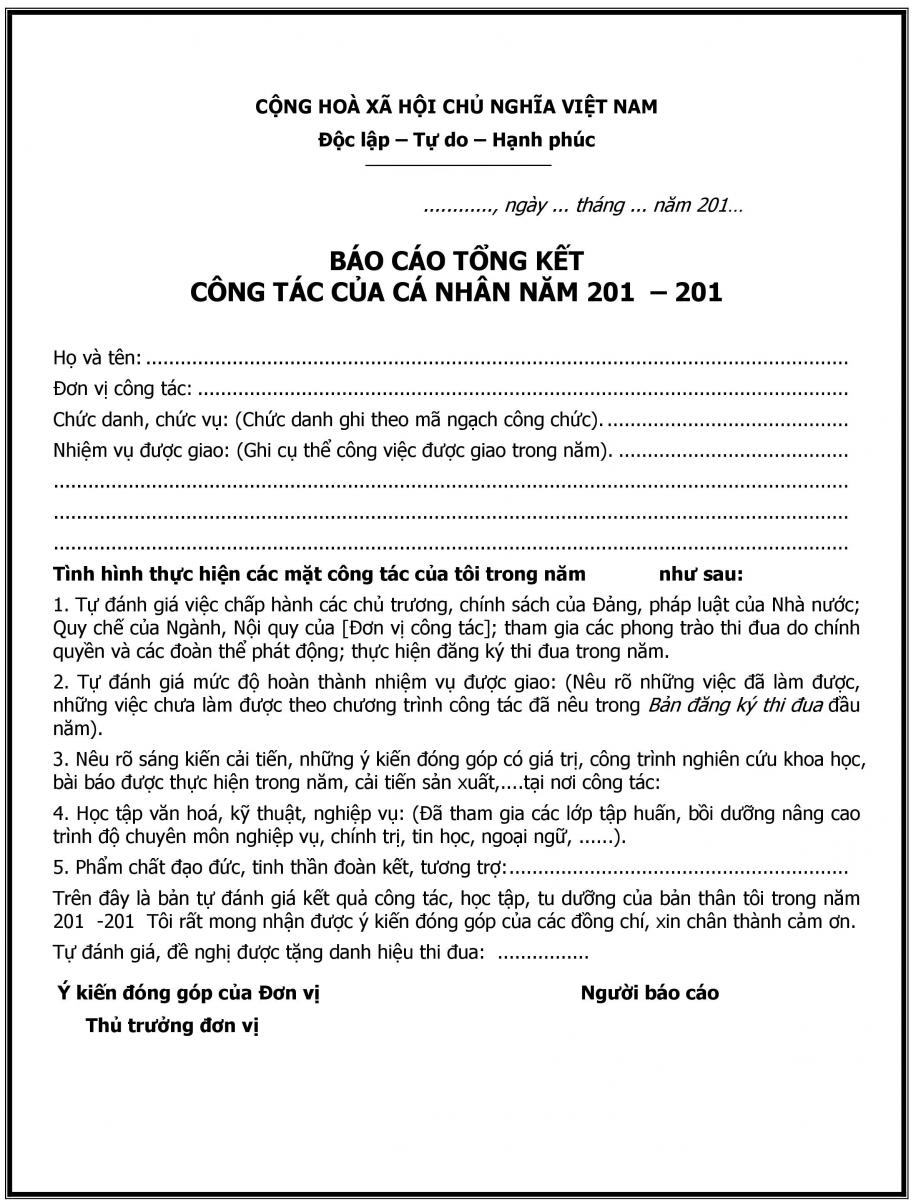 Mẫu b&aacute;o c&aacute;o c&ocirc;ng việc năm