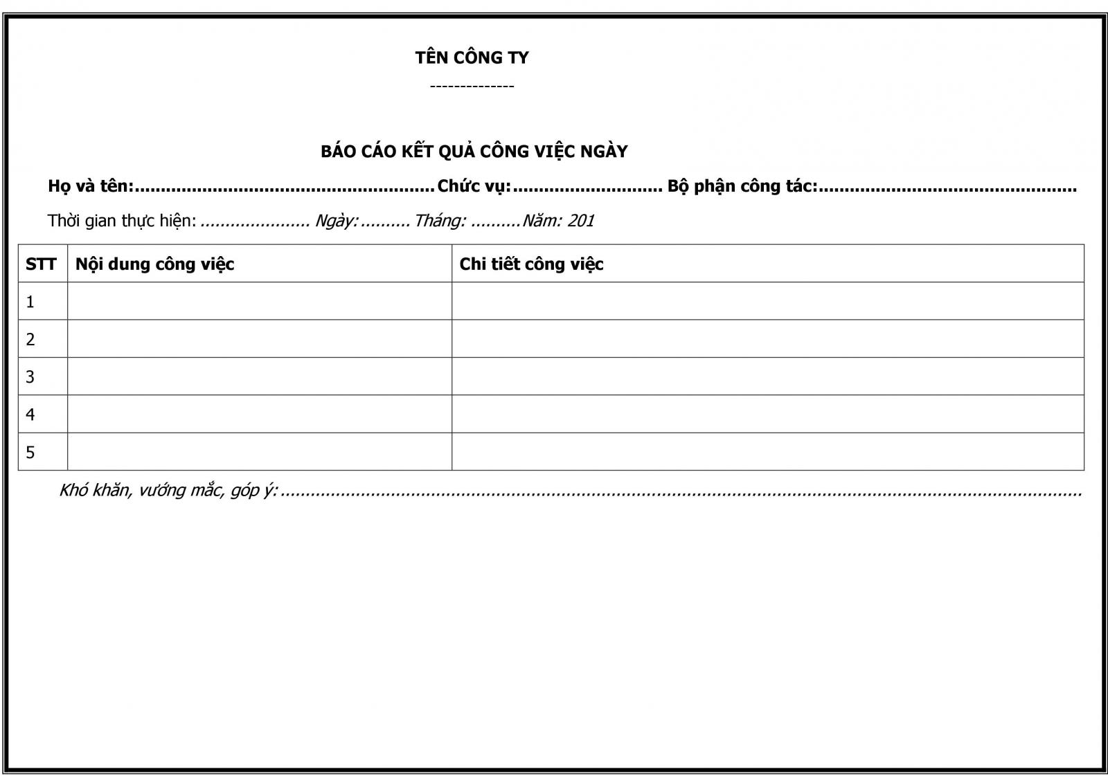 Mẫu b&aacute;o c&aacute;o c&ocirc;ng việc h&agrave;ng ng&agrave;y