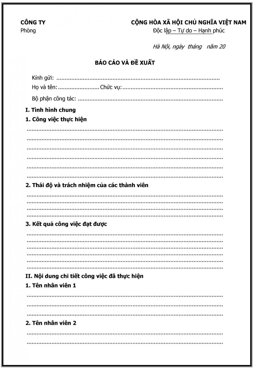 Mẫu b&aacute;o c&aacute;o c&ocirc;ng việc theo th&aacute;ng