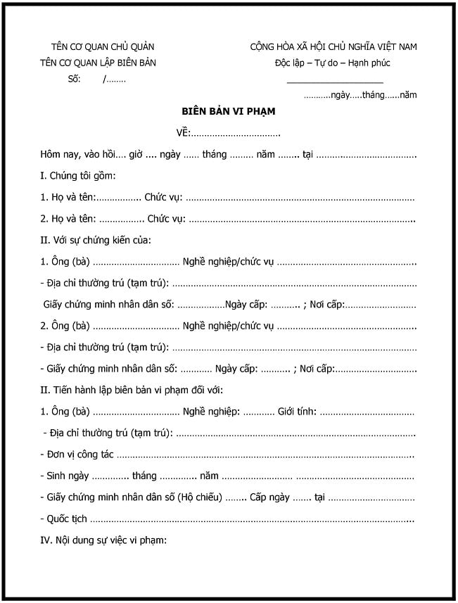 mẫu bi&ecirc;n bản l&agrave;m việc vi phạm