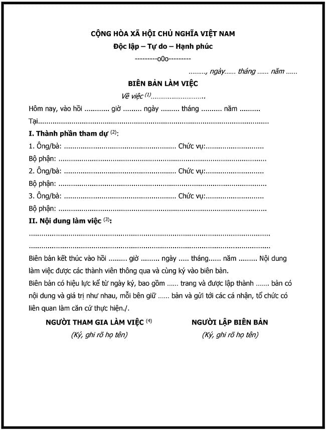 mẫu bi&ecirc;n bản l&agrave;m việc chung